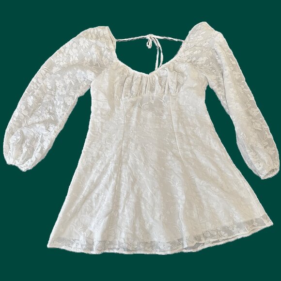 NWT | White Fit & Flare Bishop Sleeve Floral Dress - Picture 2 of 3